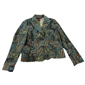 Jones Wear Jeans Paisley blue size 10  soft corduroy blazer EUC